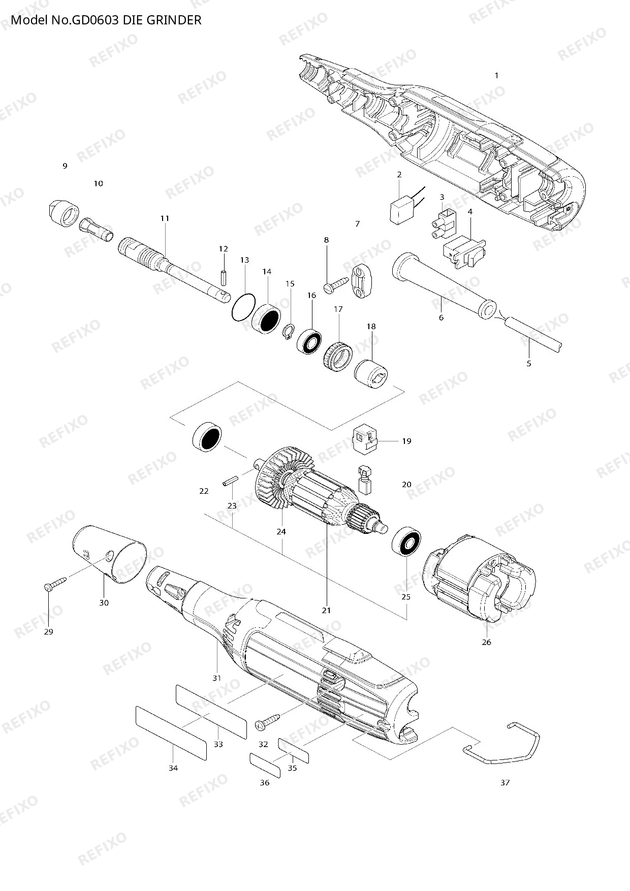 Деталировка MAKITA GD0603 — схема запчастей в разборе
