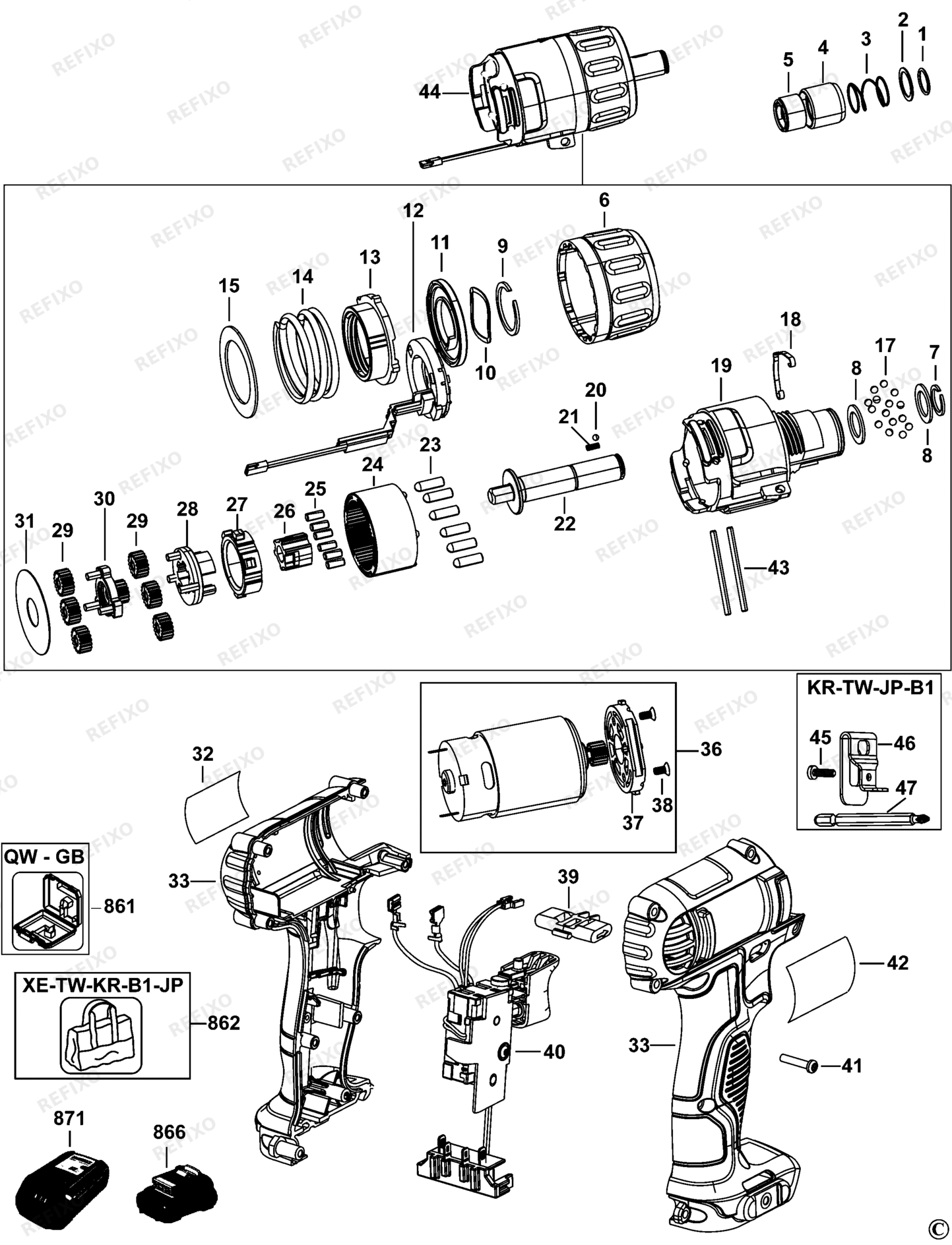 Деталировка DeWalt DCF610-QW TYPE 2 SCHRAUBENDREHER DCF610-QW DCF610 — схема запчастей в разборе