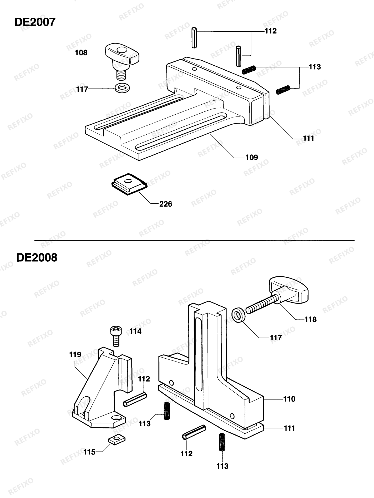 Деталировка DeWalt DE2008-XJ TYPE 1 HOLD DOWN VERTICAL DE2008-XJ DE2008 — схема запчастей в разборе