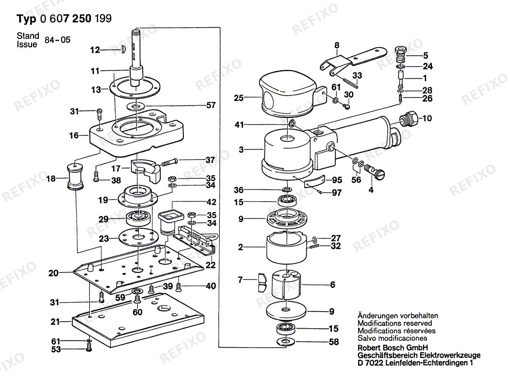 Деталировка Bosch Pw- вибрационная шлифмашина 50 WATT-SERIE (0 607 250 199) — схема запчастей в разборе