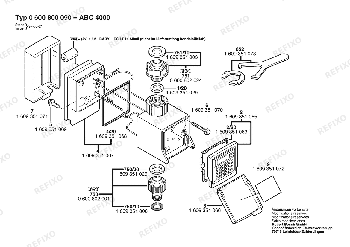 Деталировка Bosch Wasseruhr ABC 4000 (0 600 800 090) — схема запчастей в разборе