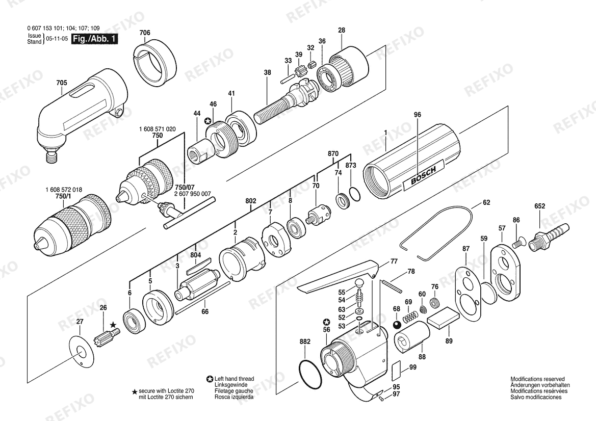 Деталировка Bosch Pw- дрель -Ind 180 WATT-SERIE (0 607 153 107) — схема запчастей в разборе