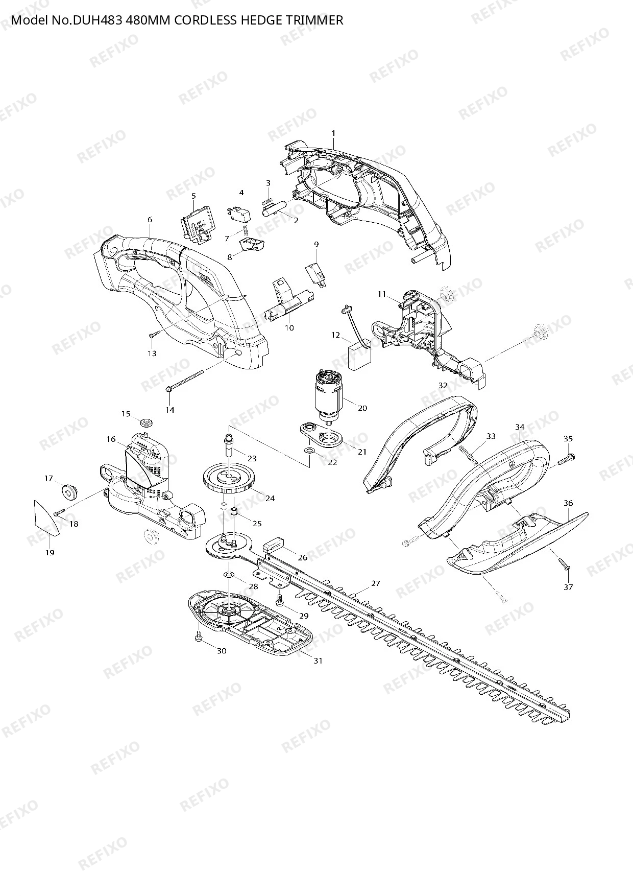 Деталировка MAKITA DUH483 — схема запчастей в разборе