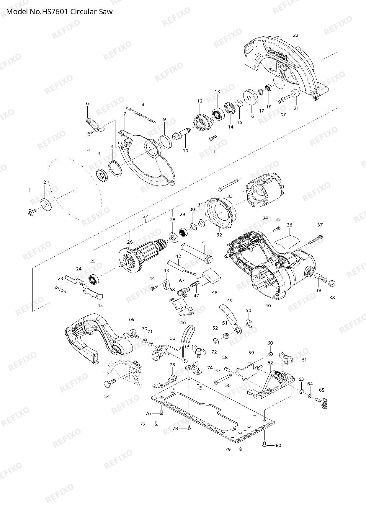 Деталировка MAKITA HS7601 — схема запчастей в разборе