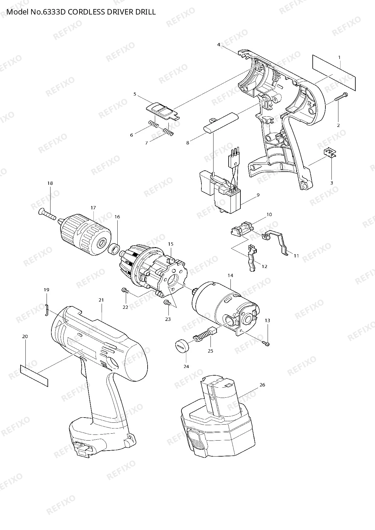 Деталировка MAKITA 6333D — схема запчастей в разборе