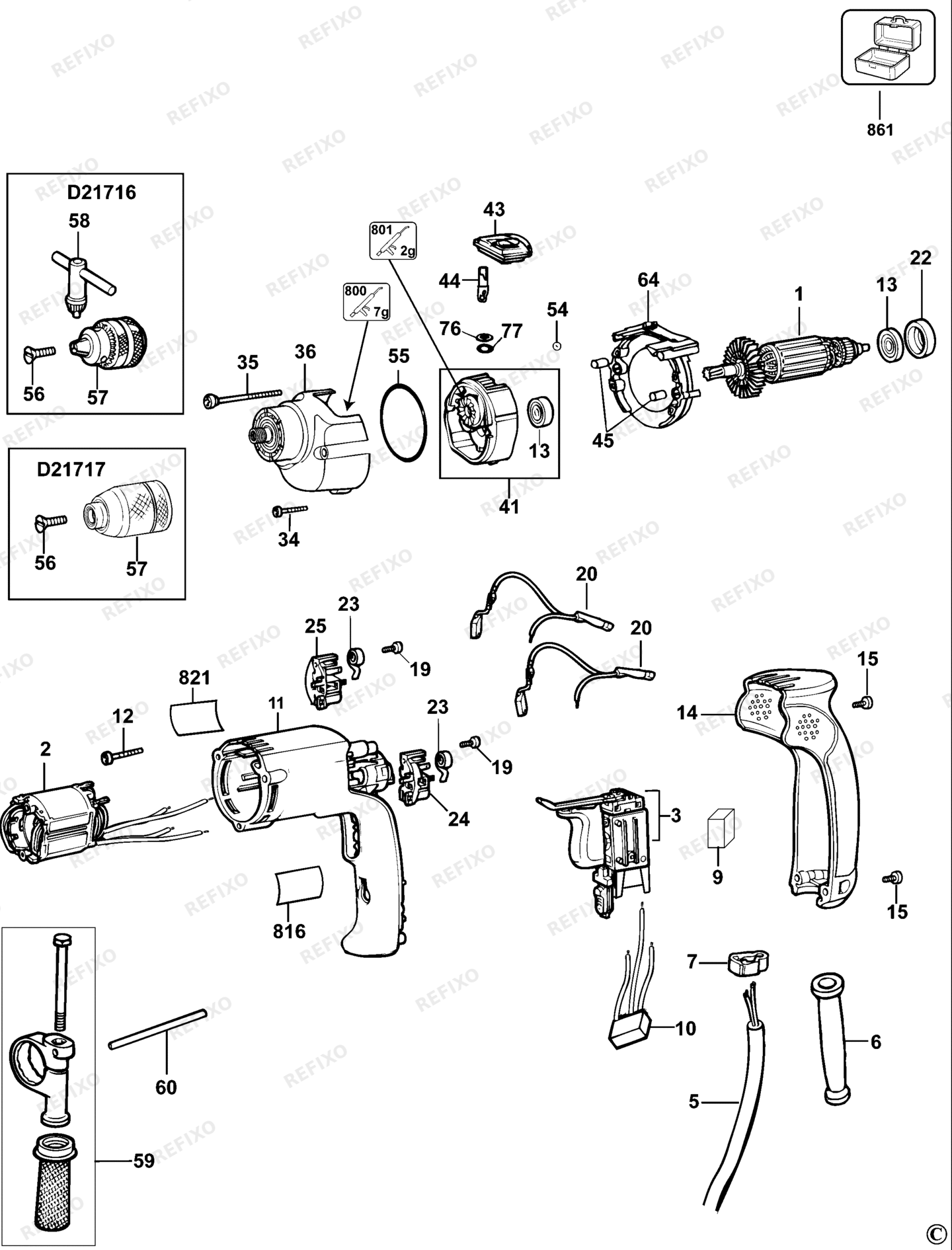 Деталировка DeWalt D21717K-QS TYPE 10 BOHRER D21717K-QS D21717K — схема запчастей в разборе