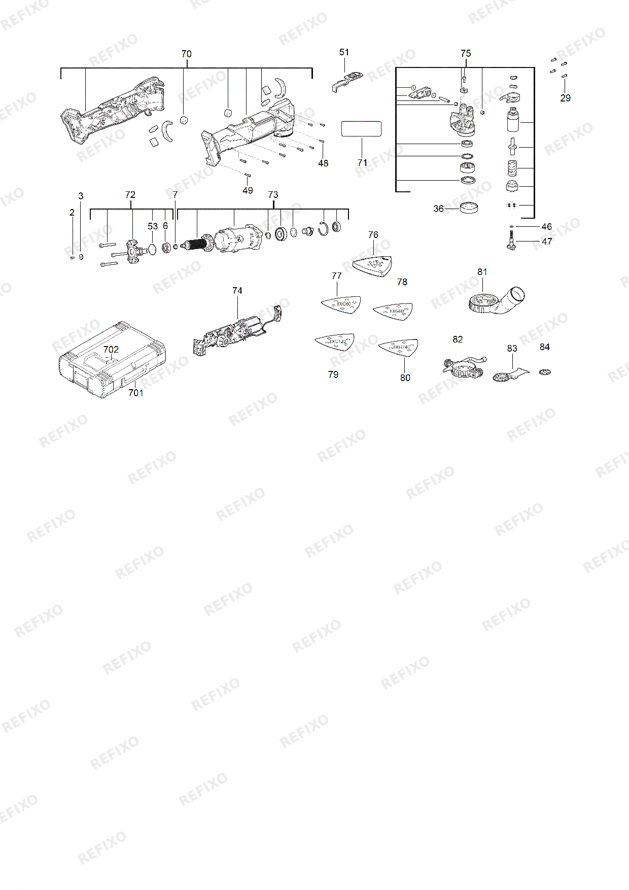 Деталировка MILWAUKEE M18FMT 502X IN2 4933478492 4000483338 — схема запчастей в разборе