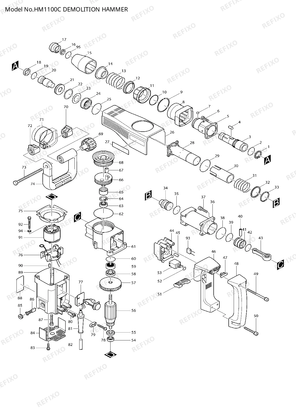 Деталировка MAKITA HM1100C — схема запчастей в разборе