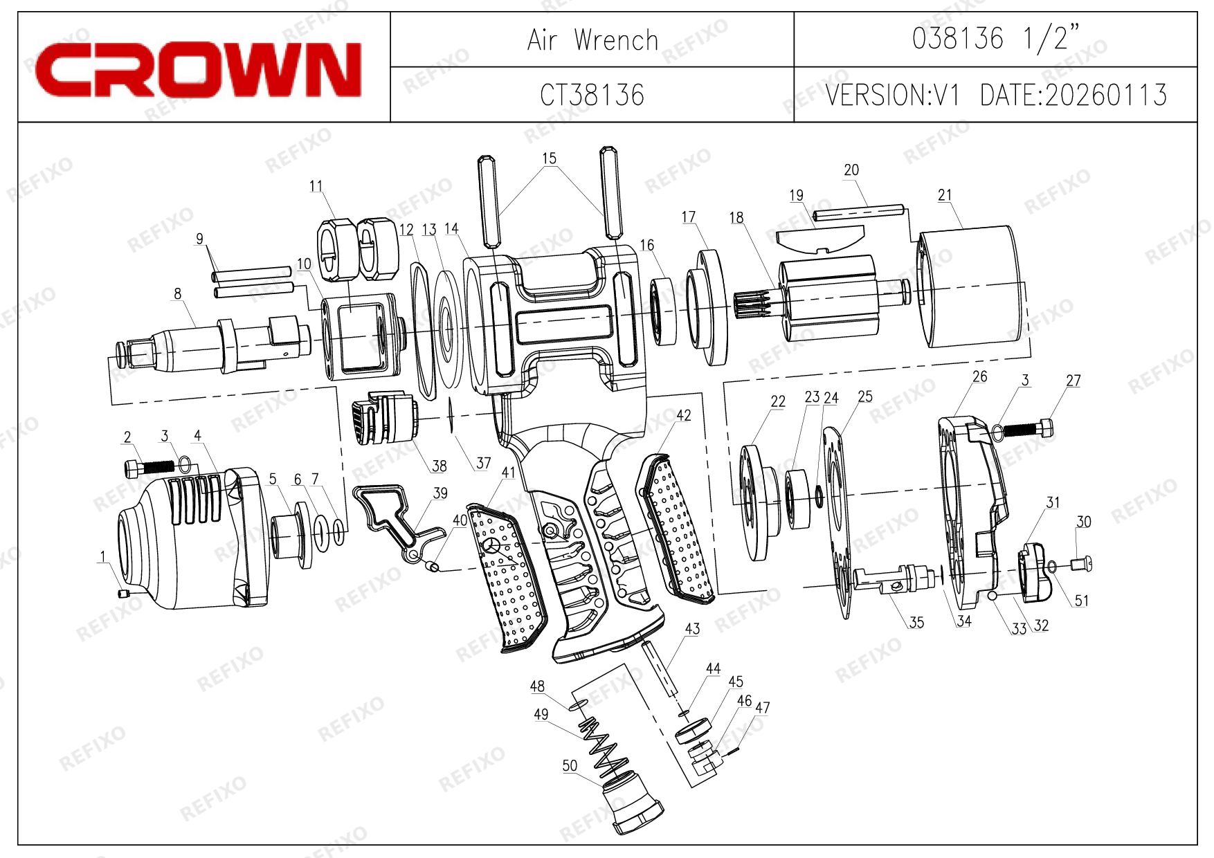 Деталировка CROWN CT38136 — схема запчастей в разборе