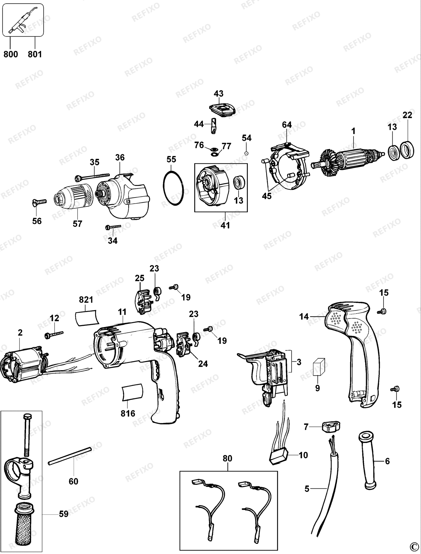 Деталировка DeWalt D21711-QS TYPE 2 перфоратор D21711-QS D21711 — схема запчастей в разборе
