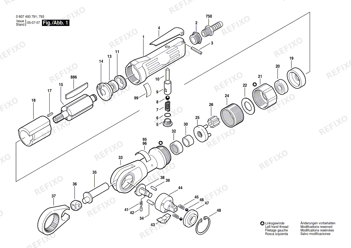 Деталировка Bosch Pw-Ratschenschrauber DRS 1/2" (0 607 450 793) — схема запчастей в разборе