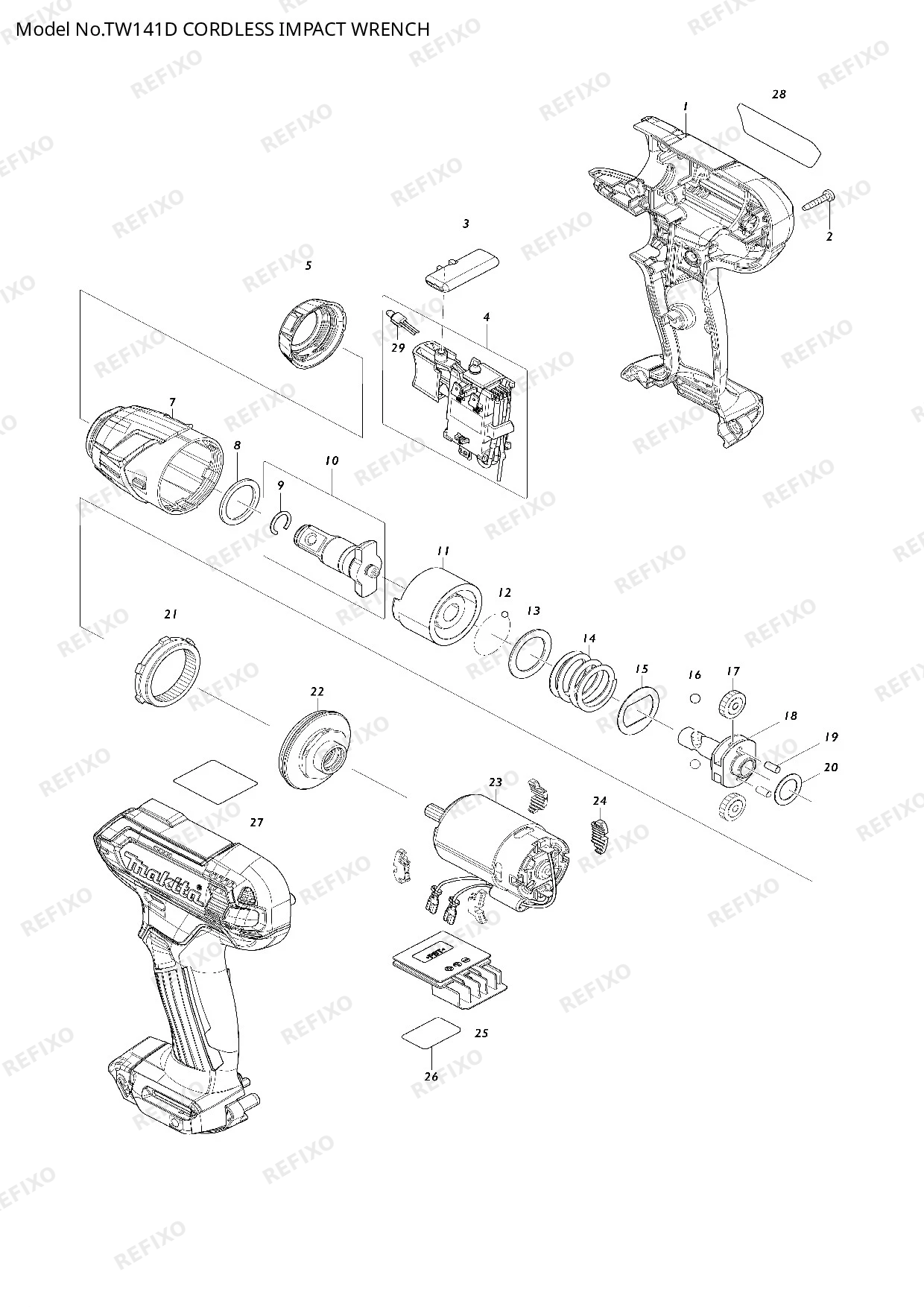 Деталировка MAKITA TW141D — схема запчастей в разборе