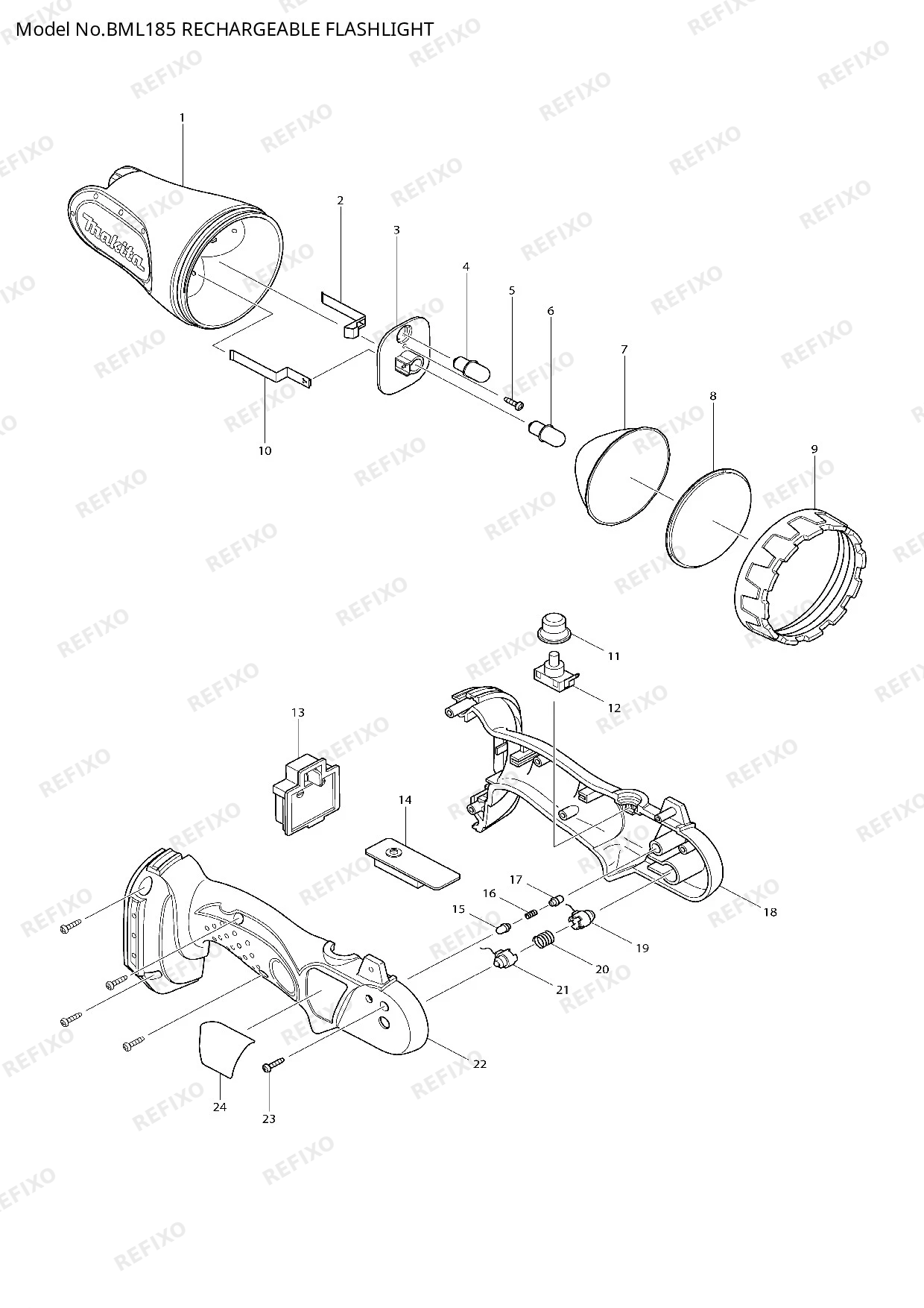 Деталировка MAKITA BML185 — схема запчастей в разборе