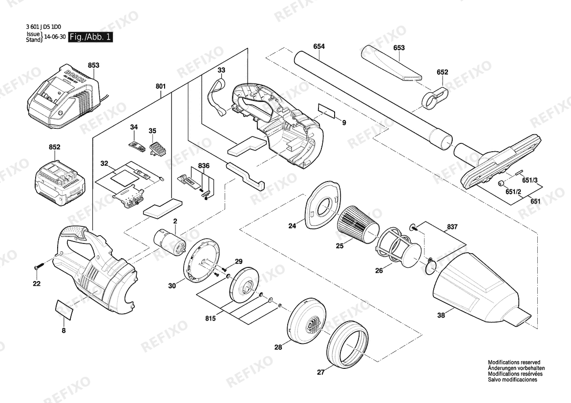 Деталировка Bosch Аккумуляторный - пылесос GAS 14,4 V-LI | 14.4 V | 044 - LAM (3 601 JD5 1D0) — схема запчастей в разборе