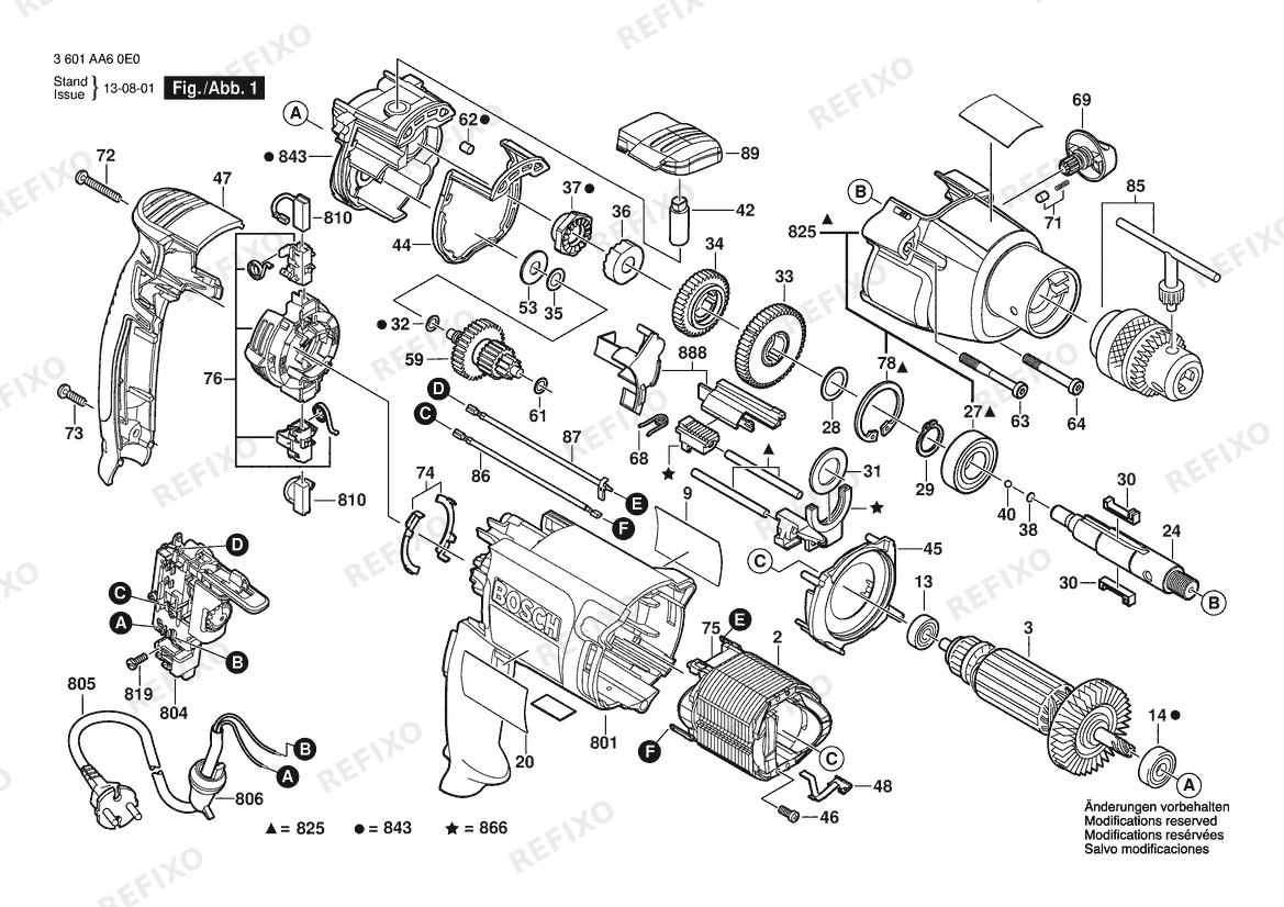 Деталировка Bosch Дрель GBM 16-2 RE | 127 V | 063 - BR (3 601 AA6 0D0) — схема запчастей в разборе
