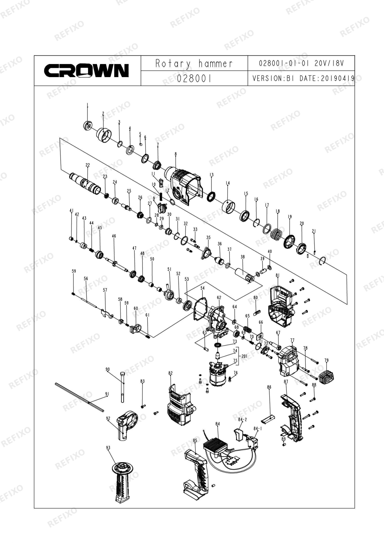 Деталировка CROWN CT28001HX (до с.н.220...) — схема запчастей в разборе