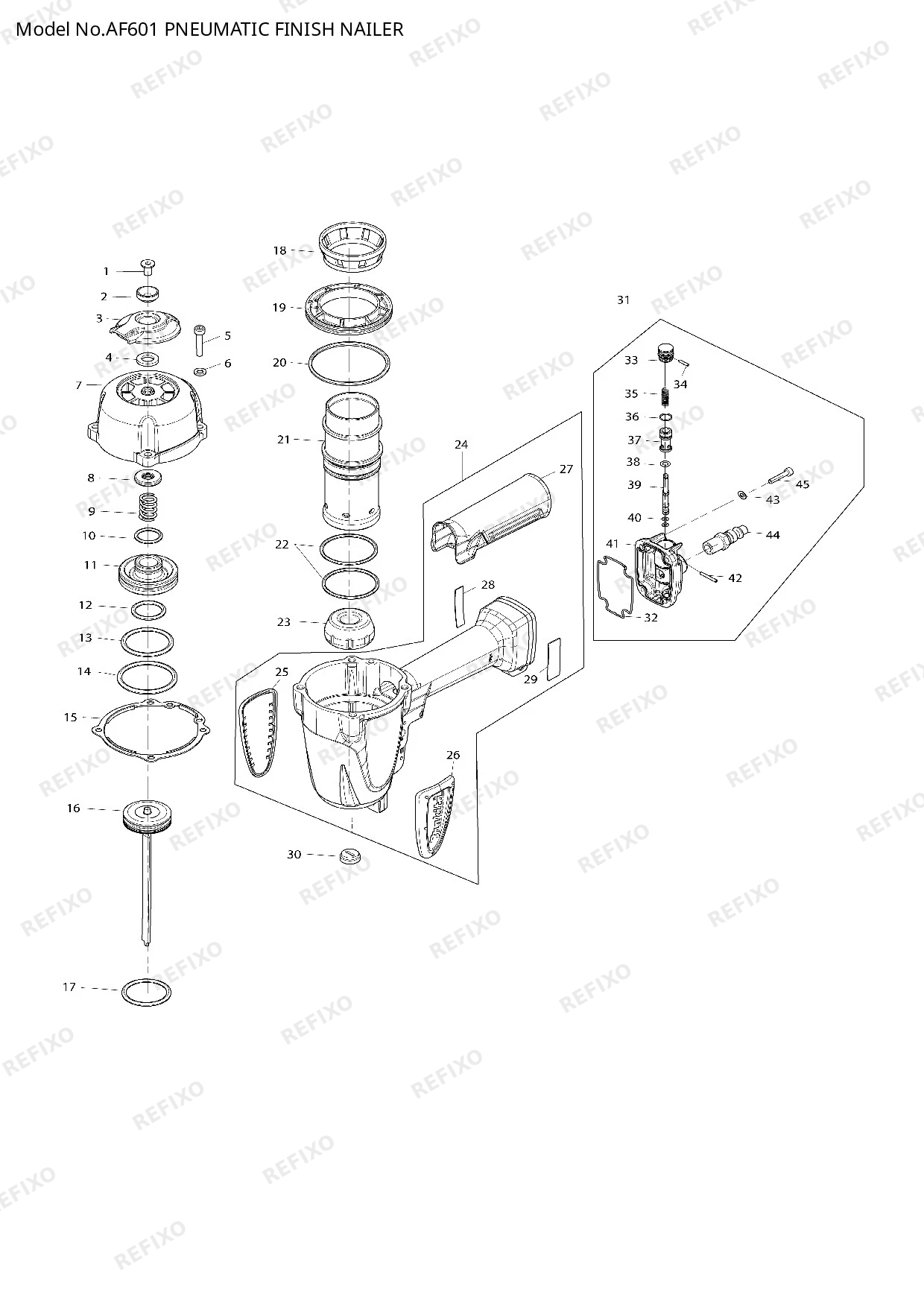 Деталировка MAKITA AF601 — схема запчастей в разборе