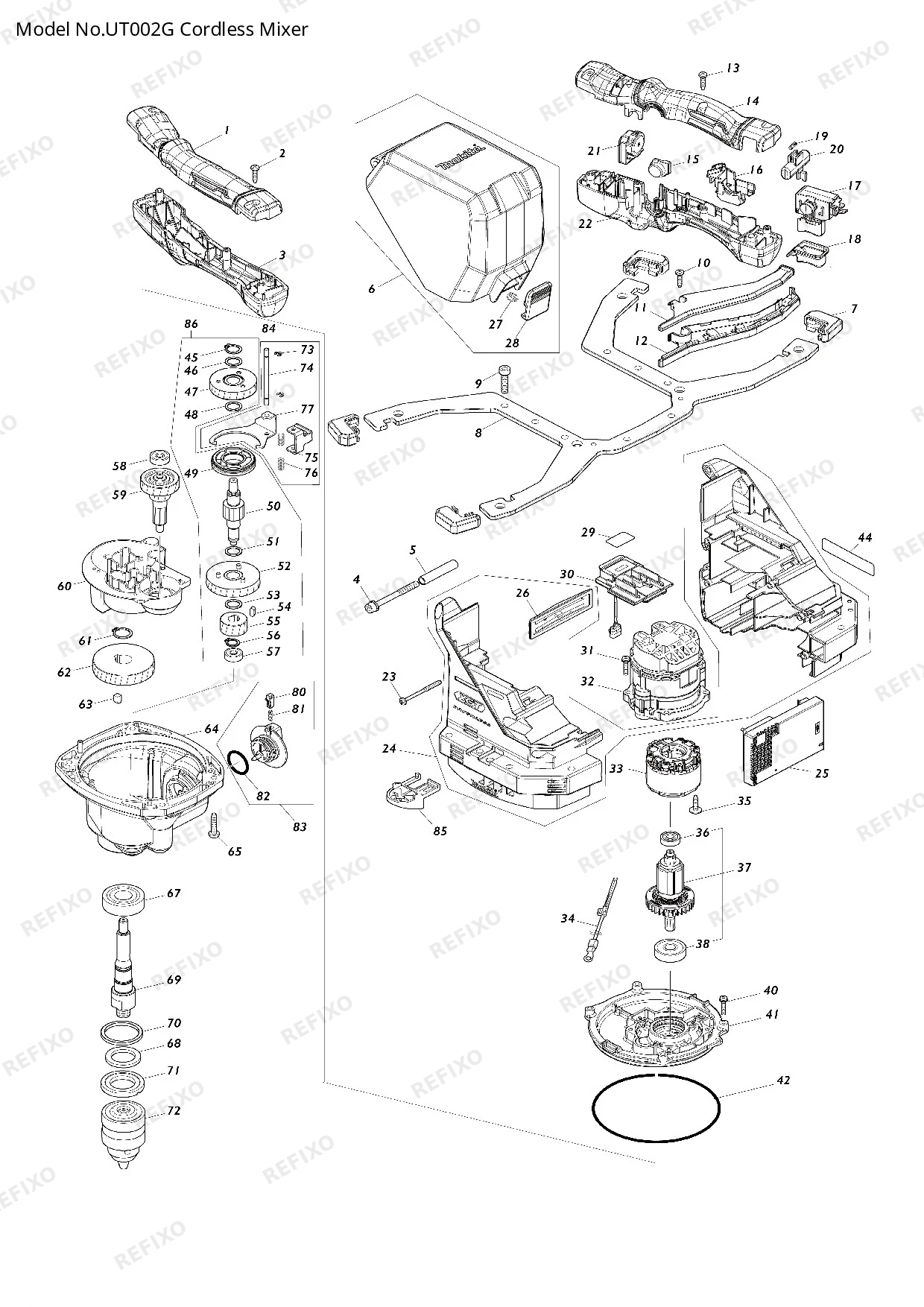 Деталировка MAKITA UT002G — схема запчастей в разборе