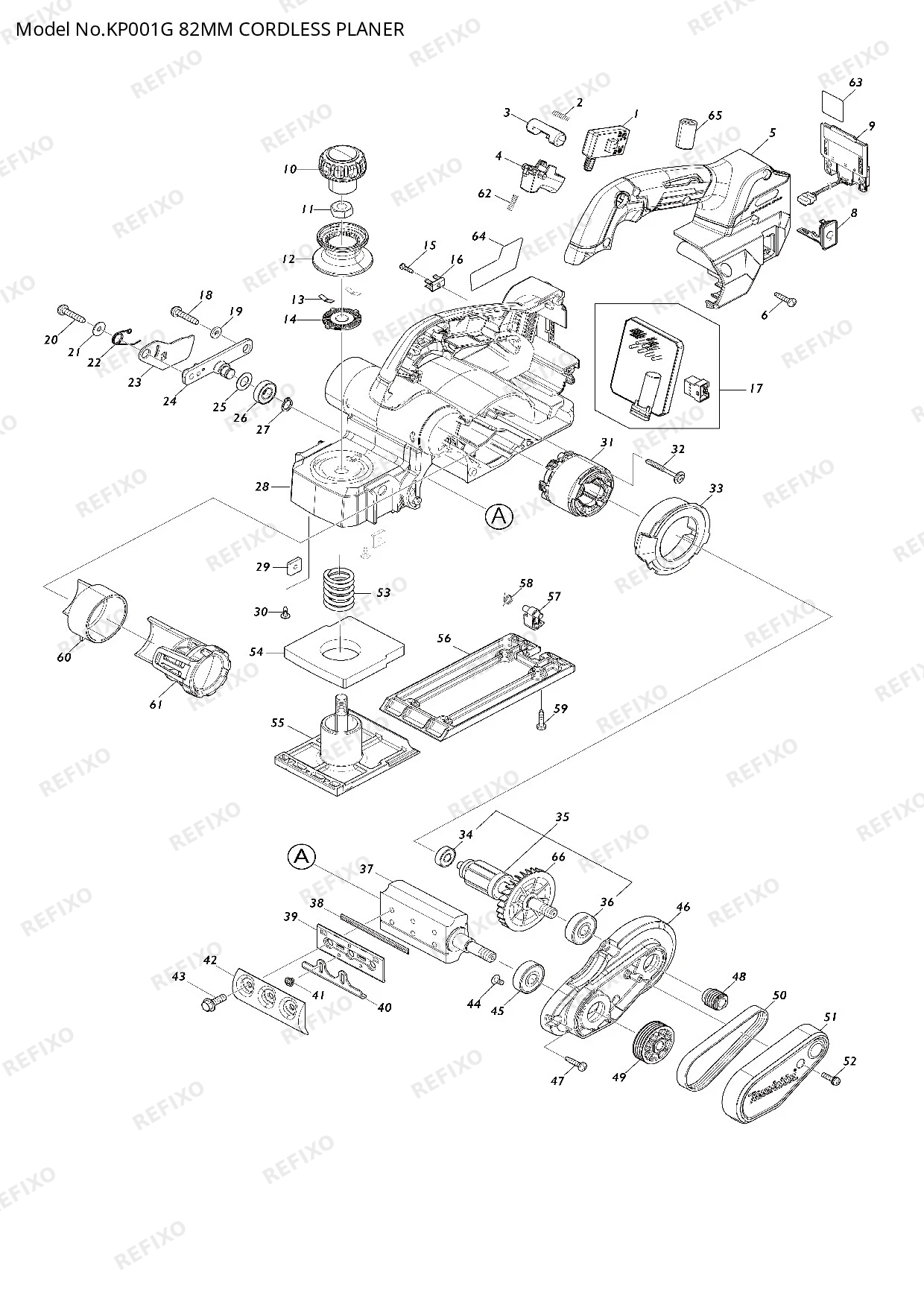 Деталировка MAKITA KP001G — схема запчастей в разборе