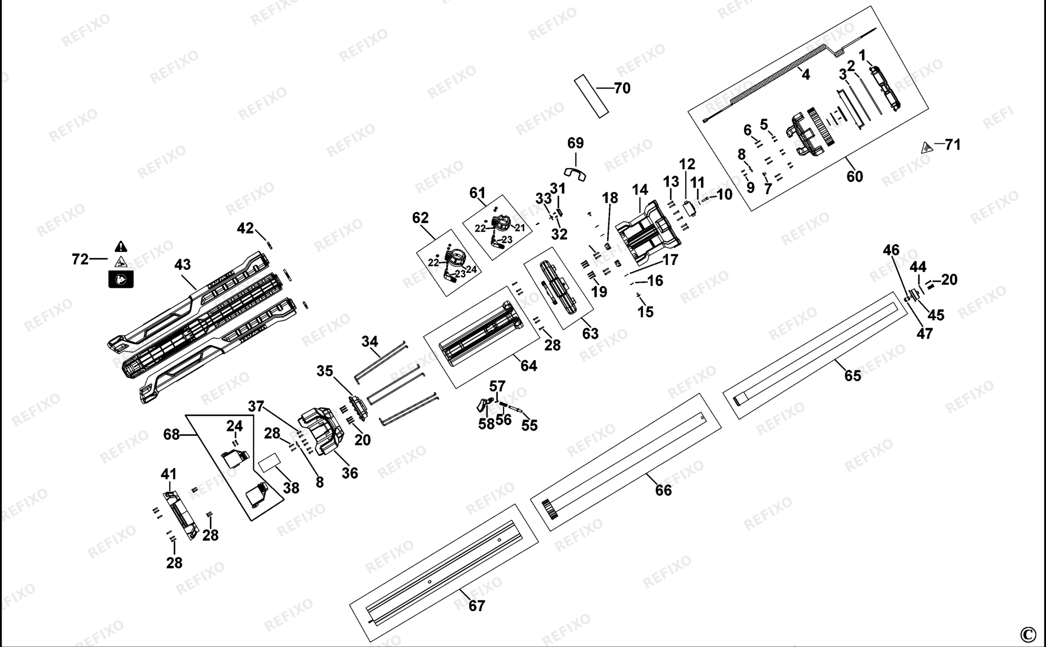 Деталировка DeWalt DCL079-XJ TYPE 1 BIRNE DCL079-XJ DCL079 — схема запчастей в разборе