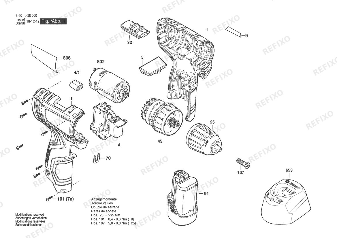 Деталировка Bosch Аккумуляторный шуруповёрт GSR 120-LI | 12 V | 044 - LAM (3 601 JG8 0E0) — схема запчастей в разборе
