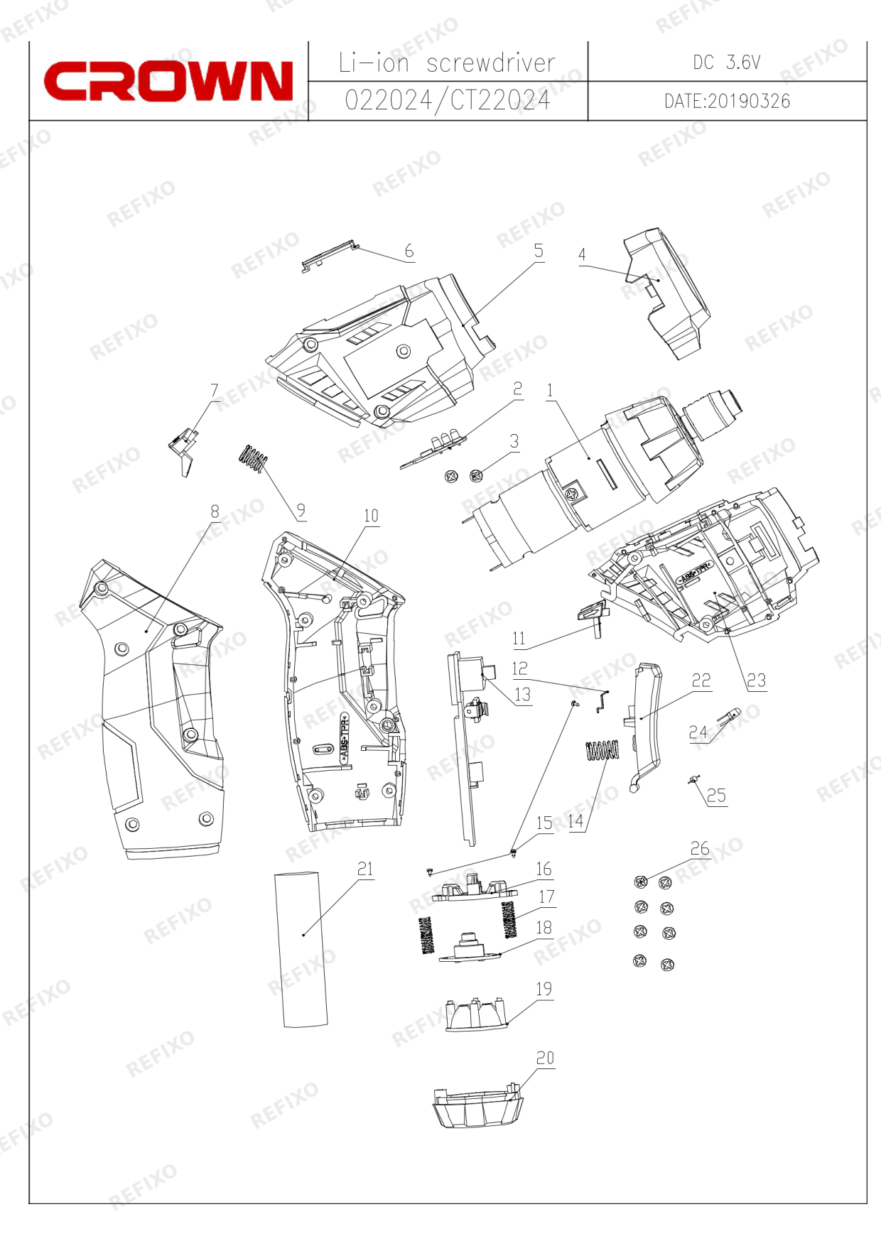 Деталировка CROWN CT22024 MC — схема запчастей в разборе