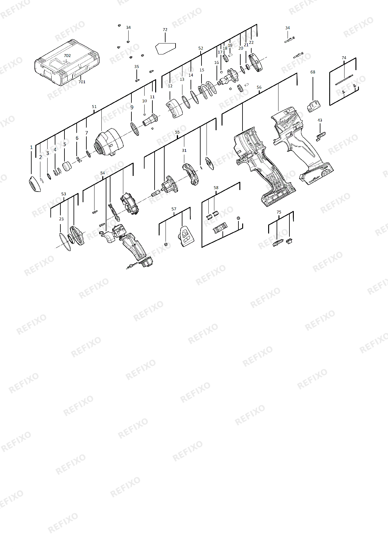 Деталировка MILWAUKEE M18ONEID2 0X 4933464090 4000481267 — схема запчастей в разборе
