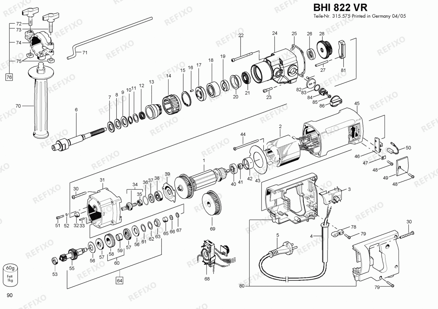 Деталировка Flex BHI 822 VR 230CEE 315621 — схема запчастей в разборе