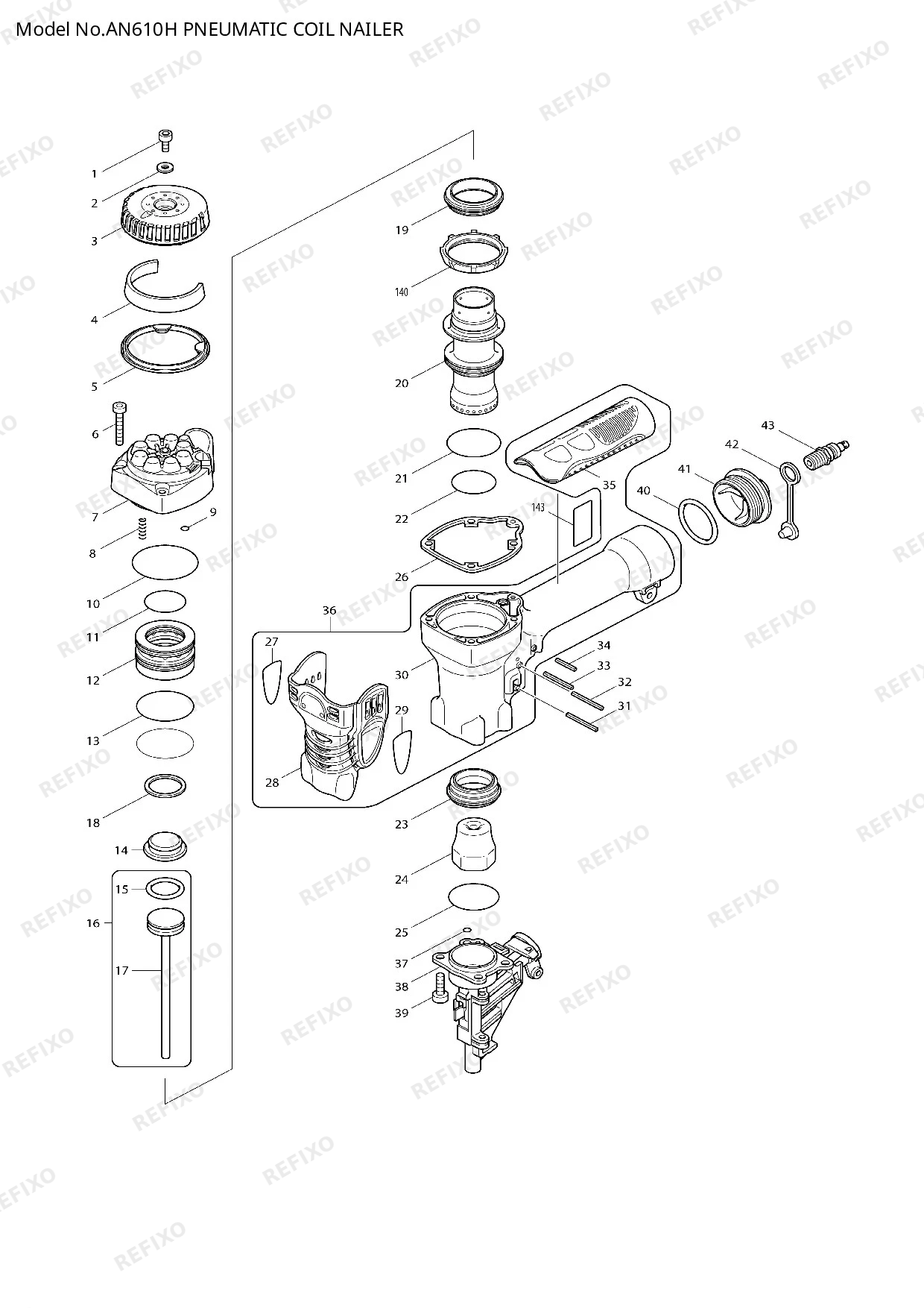 Деталировка MAKITA AN610H — схема запчастей в разборе