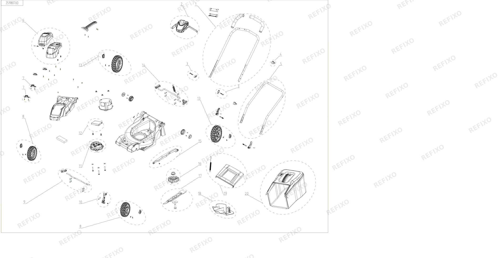 Деталировка Greenworks 2520707RU-Exploded vew — схема запчастей в разборе