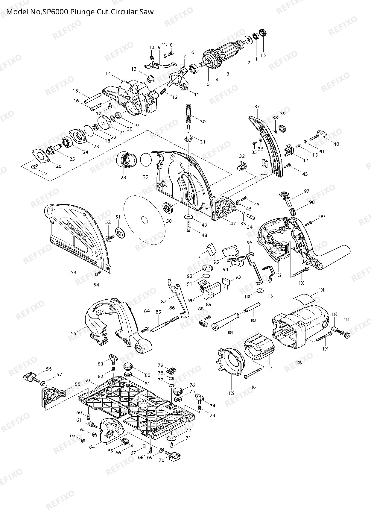 Деталировка MAKITA SP6000 — схема запчастей в разборе