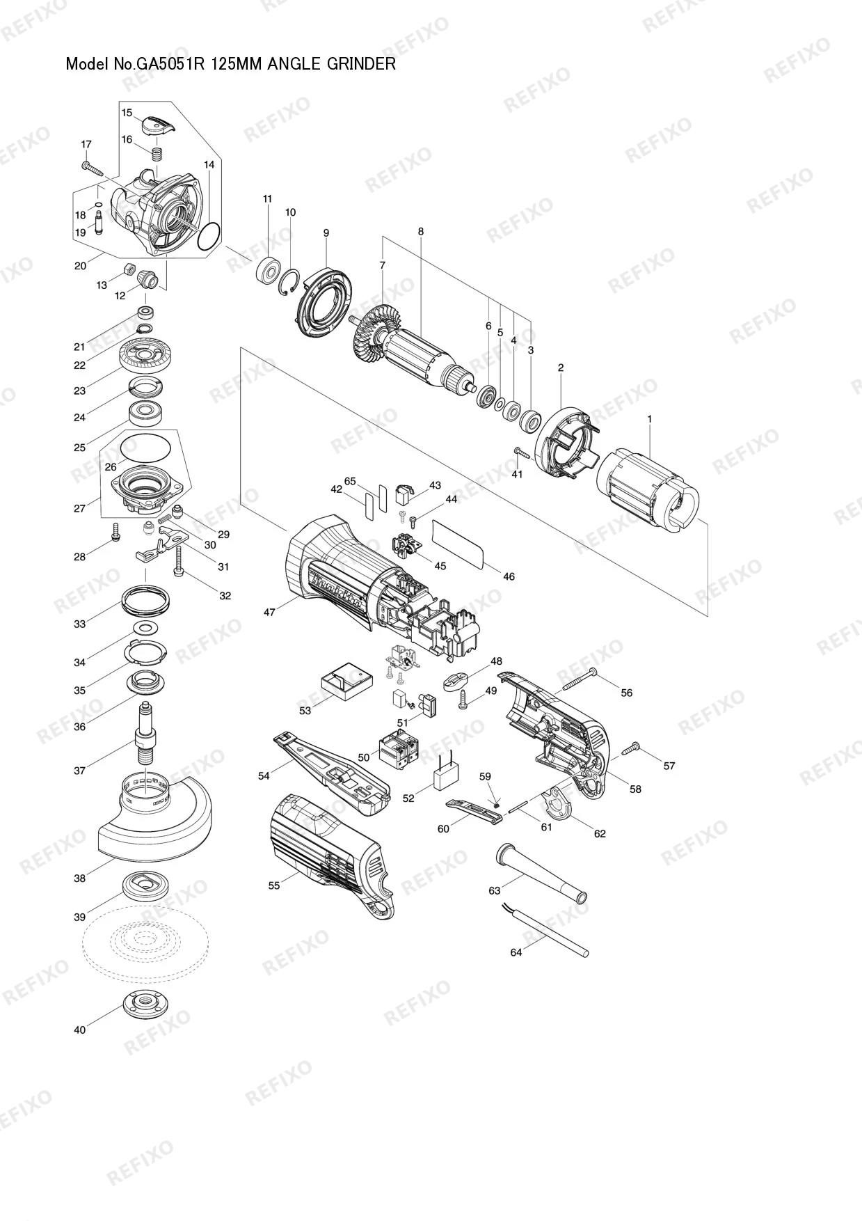 Деталировка MAKITA GA5051R — схема запчастей в разборе