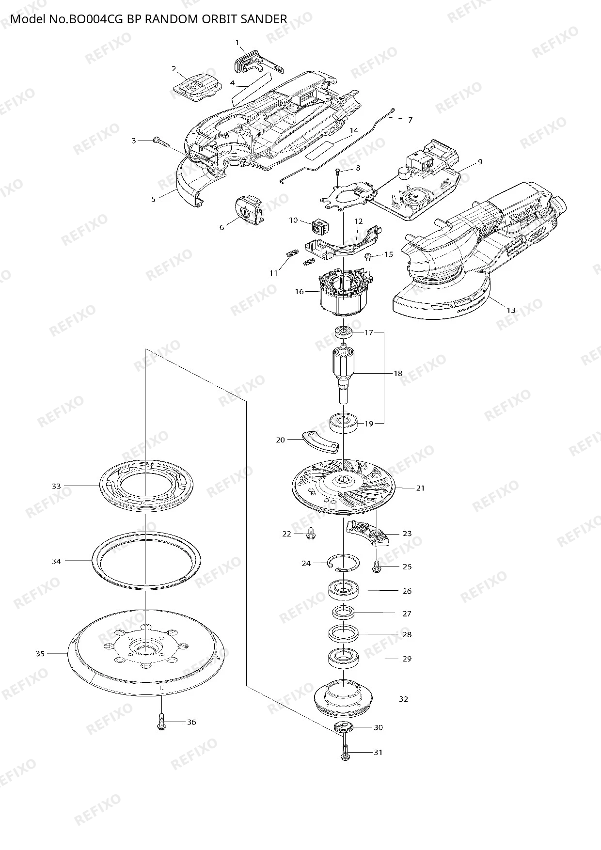 Деталировка MAKITA BO004CG — схема запчастей в разборе