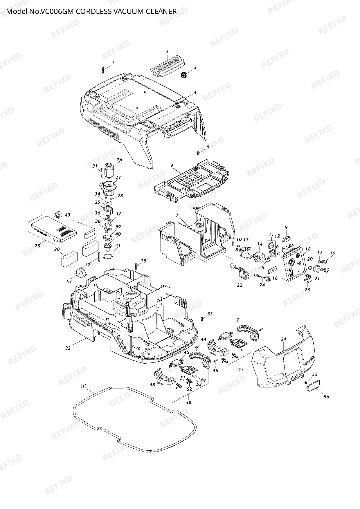 Деталировка MAKITA VC006GM — схема запчастей в разборе