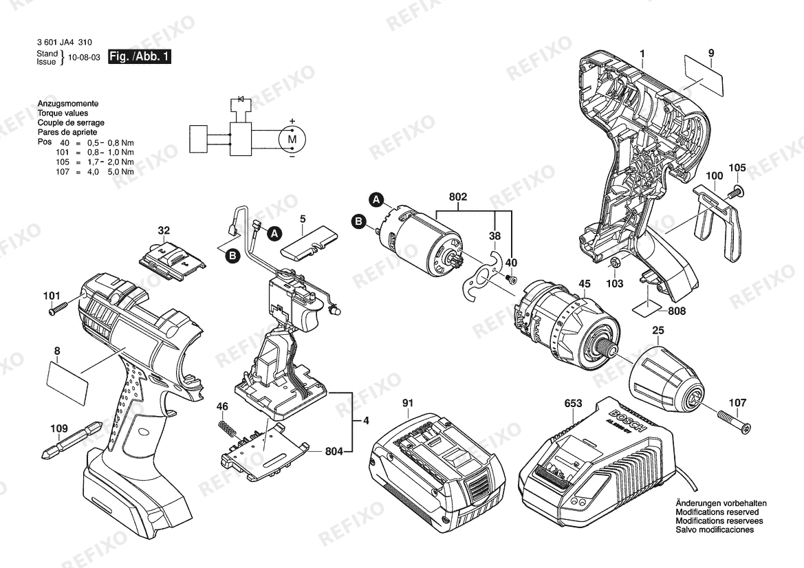 Деталировка Bosch Аккумуляторный шуруповёрт DDB180 | 18 V | 061 - US (3 601 JA4 310) — схема запчастей в разборе
