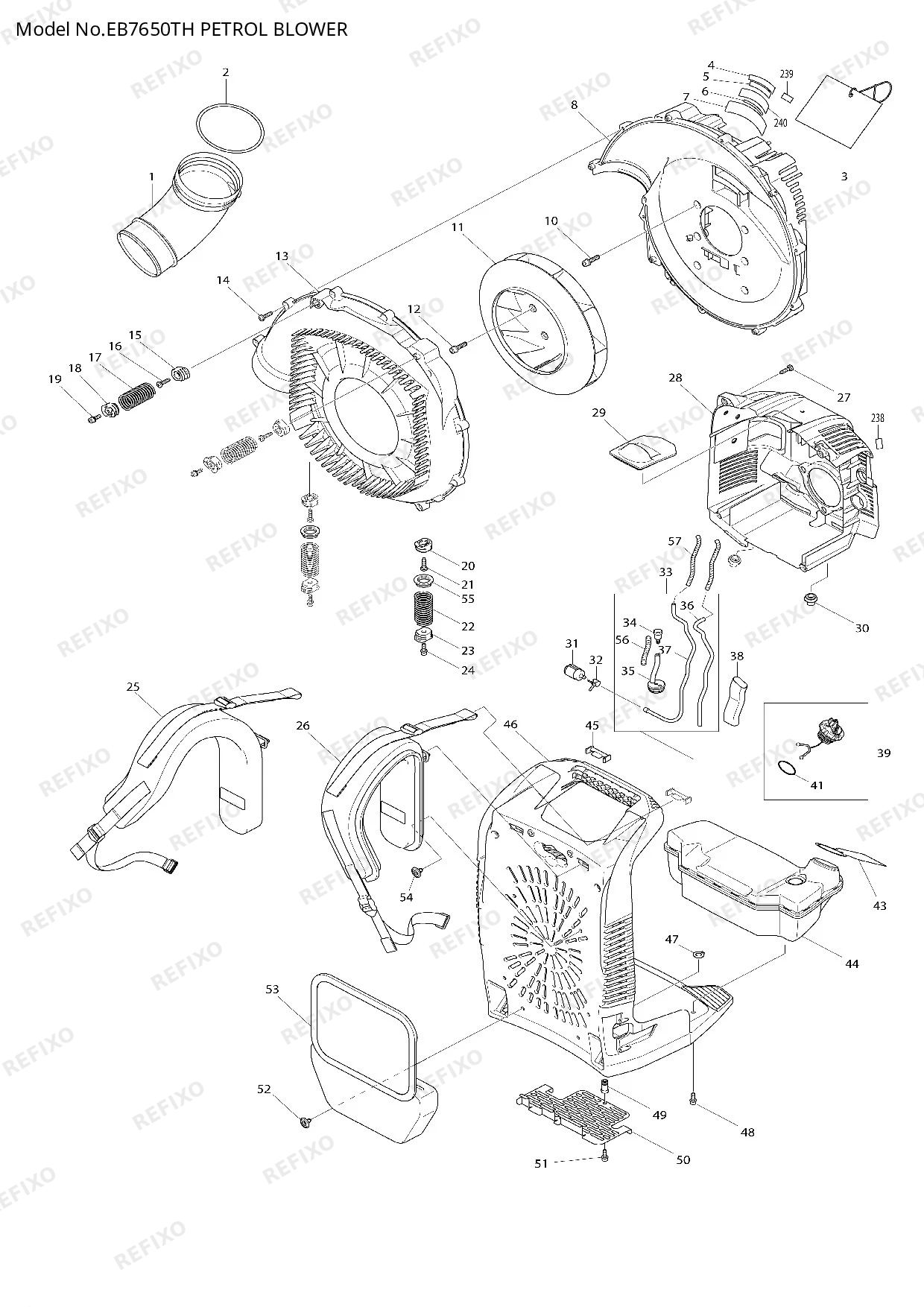 Деталировка MAKITA EB7650TH — схема запчастей в разборе