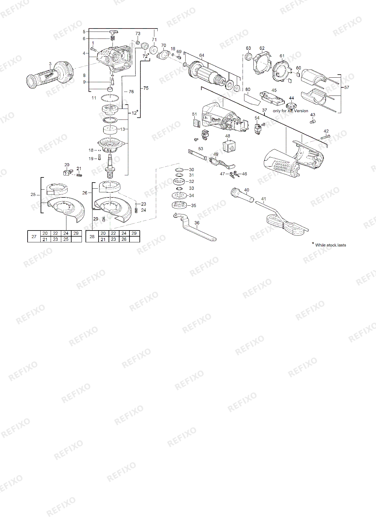 Деталировка MILWAUKEE AGV15 125XE 4933428127 4000428128 — схема запчастей в разборе