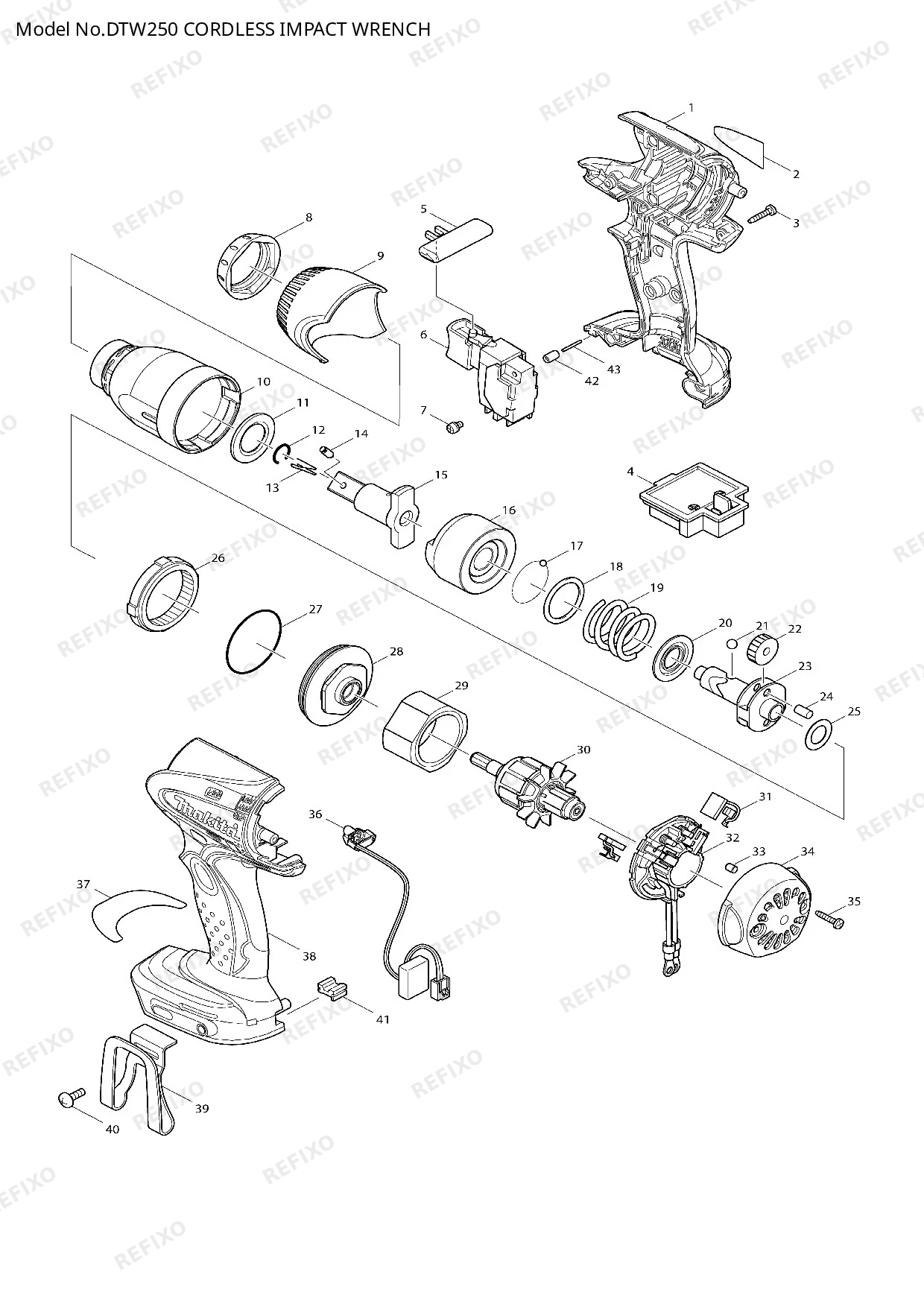 Деталировка MAKITA DTW250 — схема запчастей в разборе