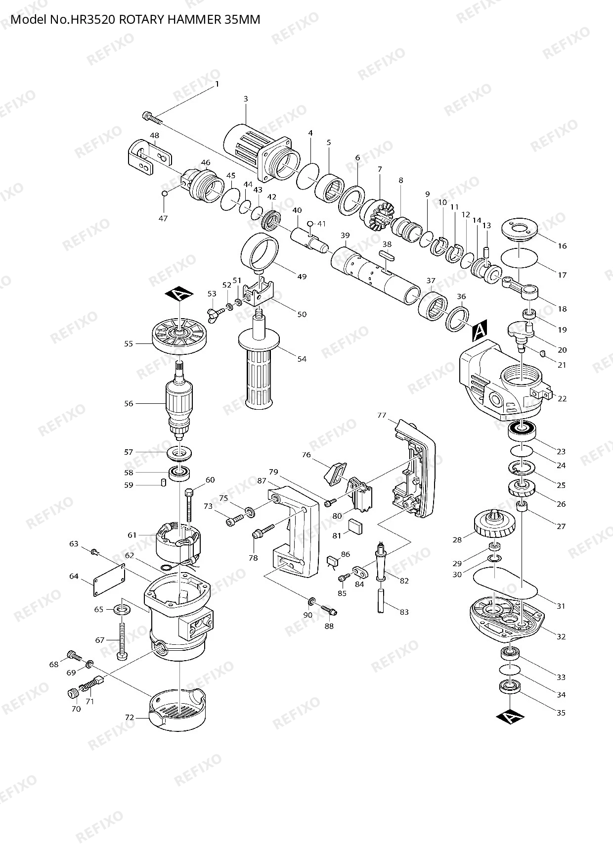 Деталировка MAKITA HR3520 — схема запчастей в разборе