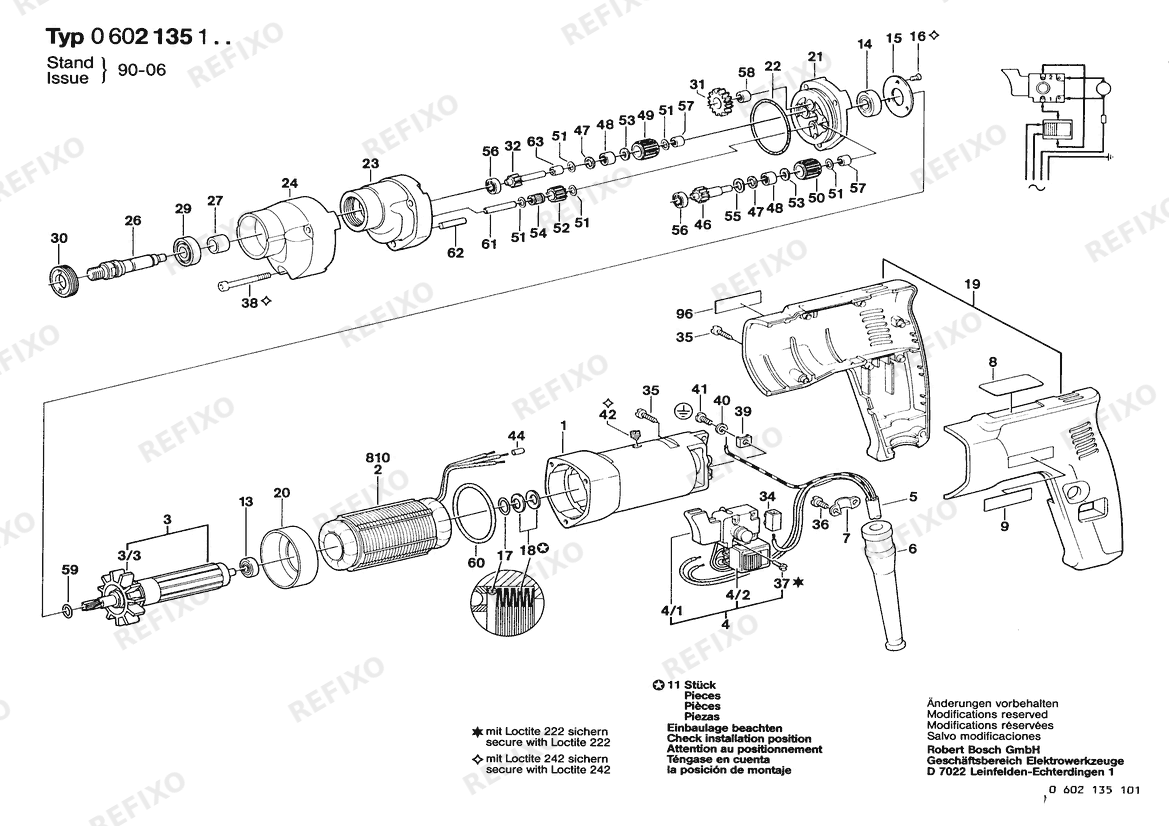 Деталировка Bosch Дрель HBM 57/2 (0 602 135 111) — схема запчастей в разборе
