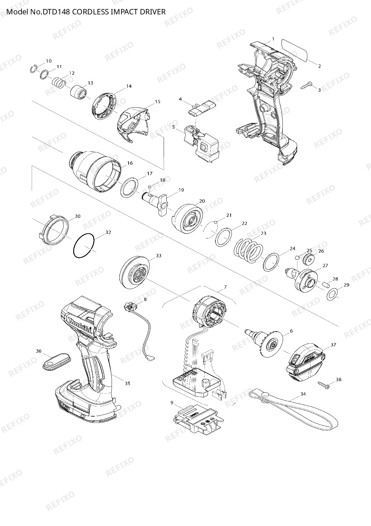 Деталировка MAKITA DTD148 — схема запчастей в разборе