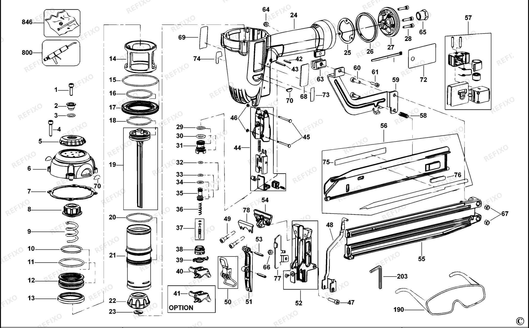Деталировка DeWalt D51431-XJ TYPE 1 NAILER D51431-XJ D51431 — схема запчастей в разборе