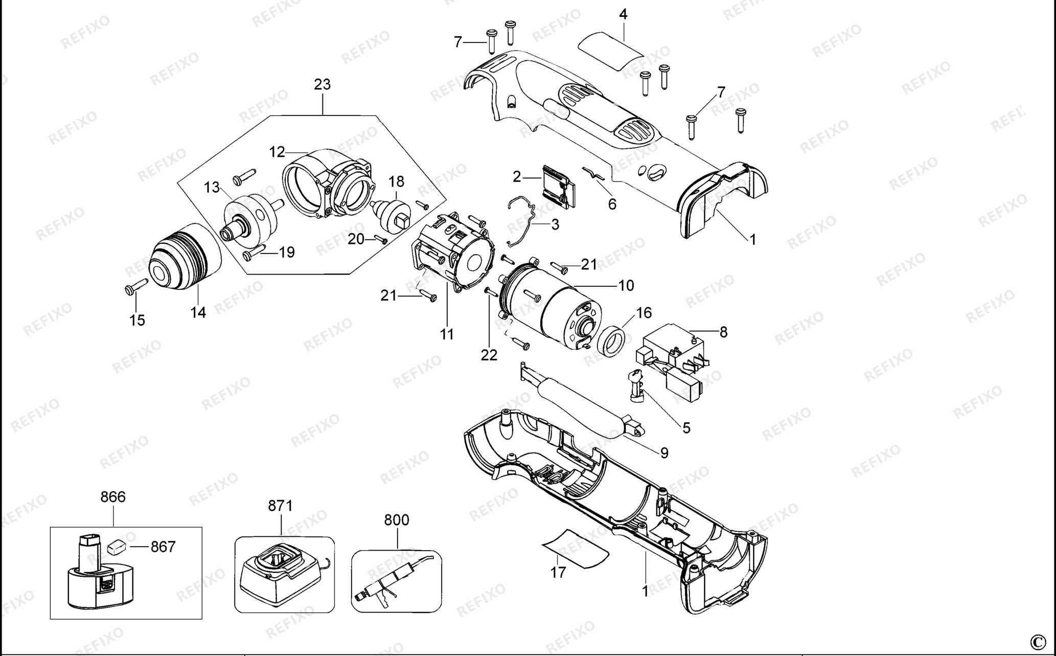Деталировка DeWalt DW965-QW TYPE 3 RIGHT ANGLE DRILL DW965-QW DW965 — схема запчастей в разборе