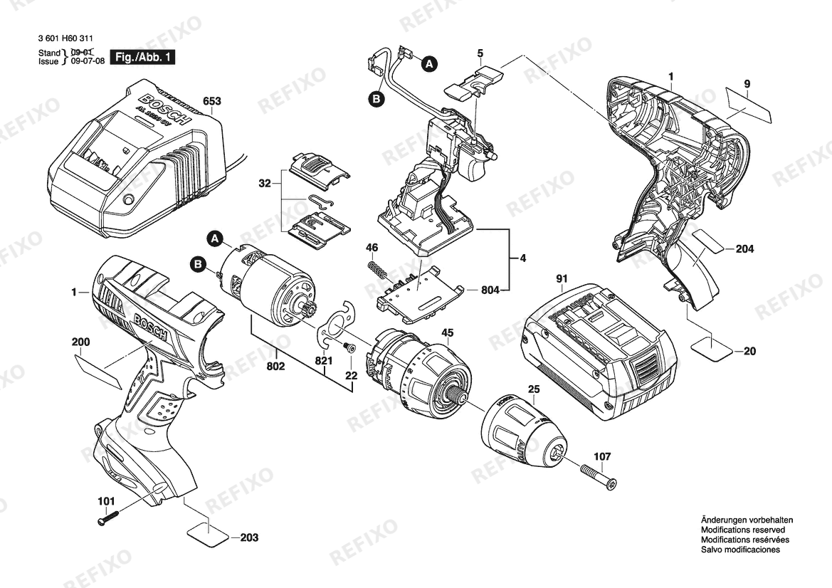 Деталировка Bosch Аккумуляторный - шуруповёрт 36618 | 18 V | 061 - US (3 601 H60 312) — схема запчастей в разборе
