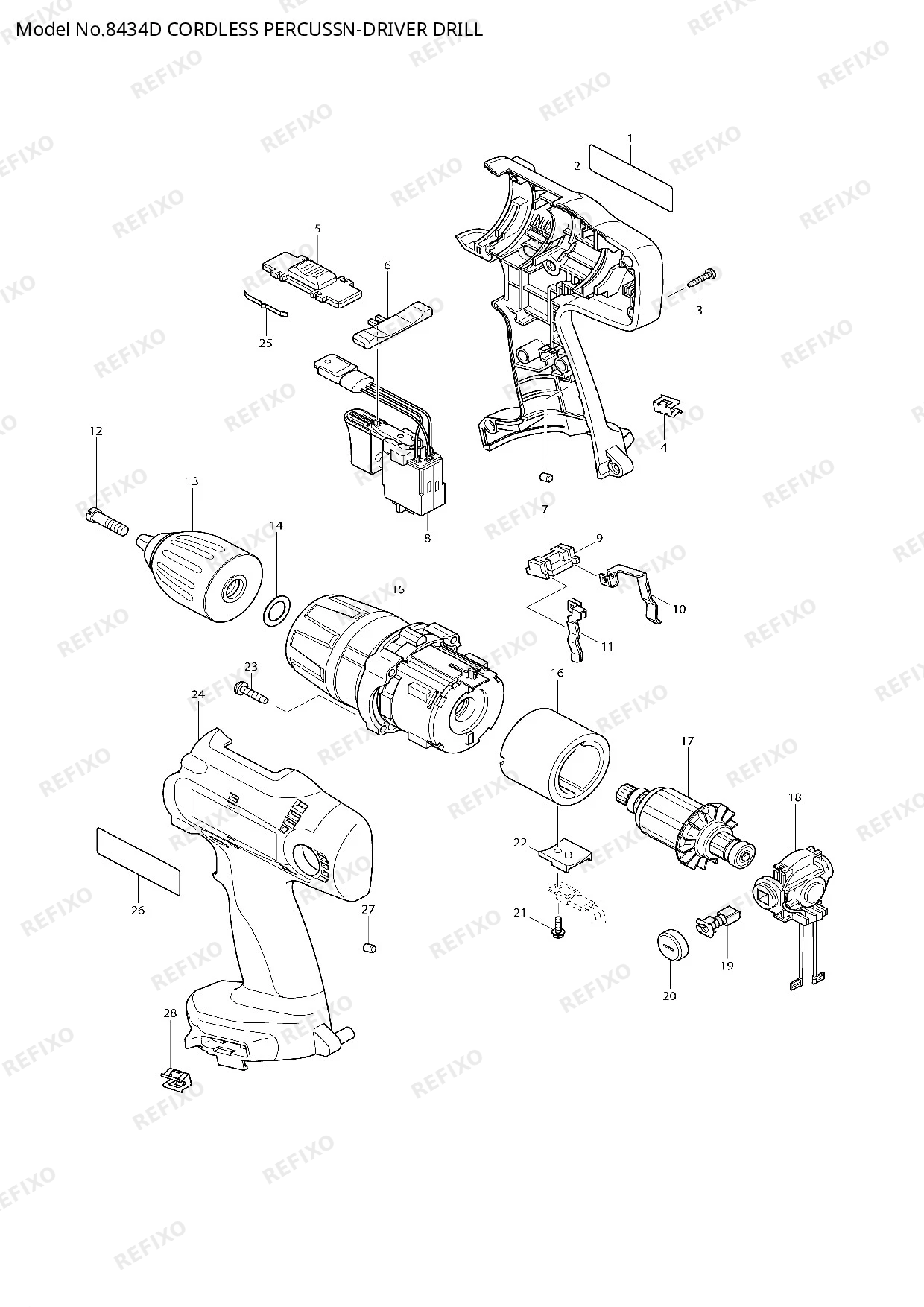 Деталировка MAKITA 8434D — схема запчастей в разборе