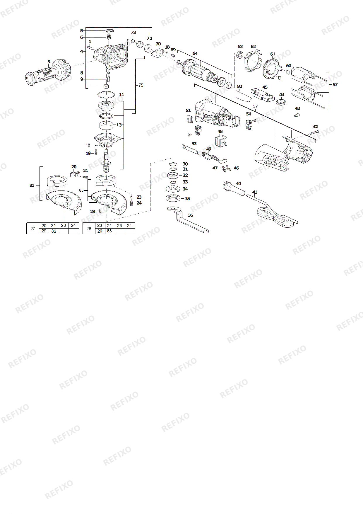Деталировка MILWAUKEE AGV13 125XE 4933451218 4000458480 — схема запчастей в разборе