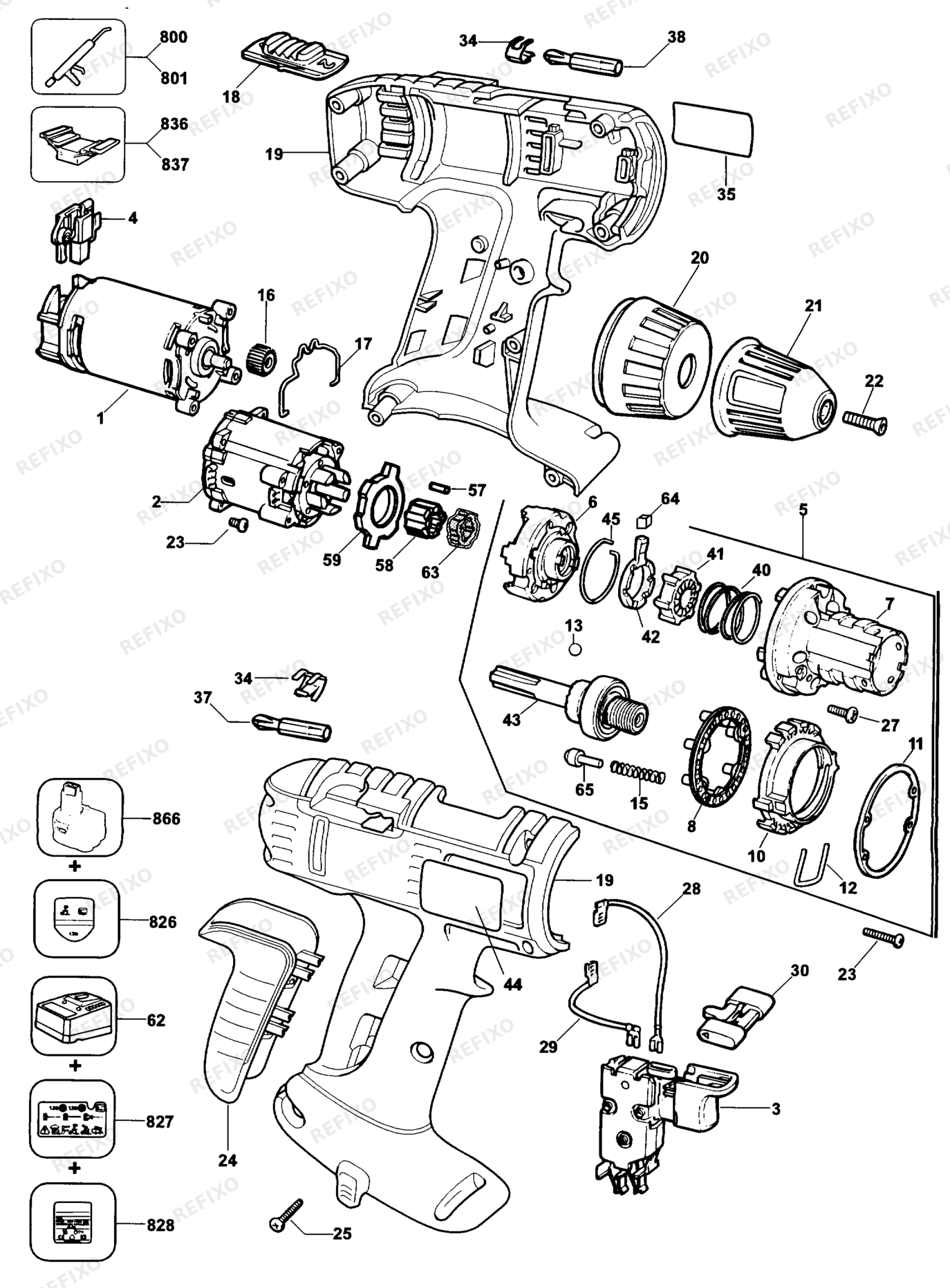Деталировка DeWalt DW909K-QW TYPE 4 аккумуляторный - дрель DW909K-QW DW909K — схема запчастей в разборе