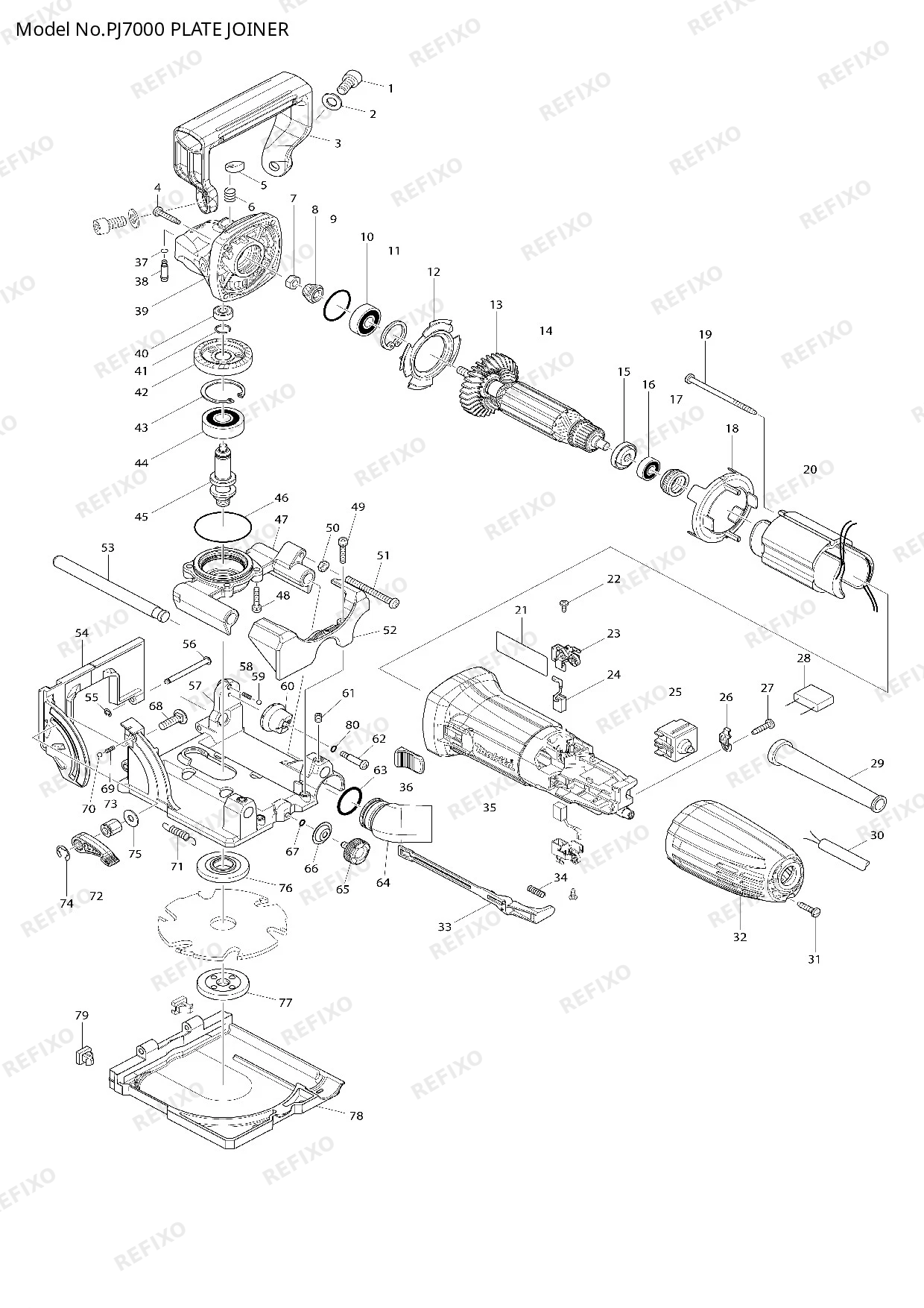 Деталировка MAKITA PJ7000 — схема запчастей в разборе