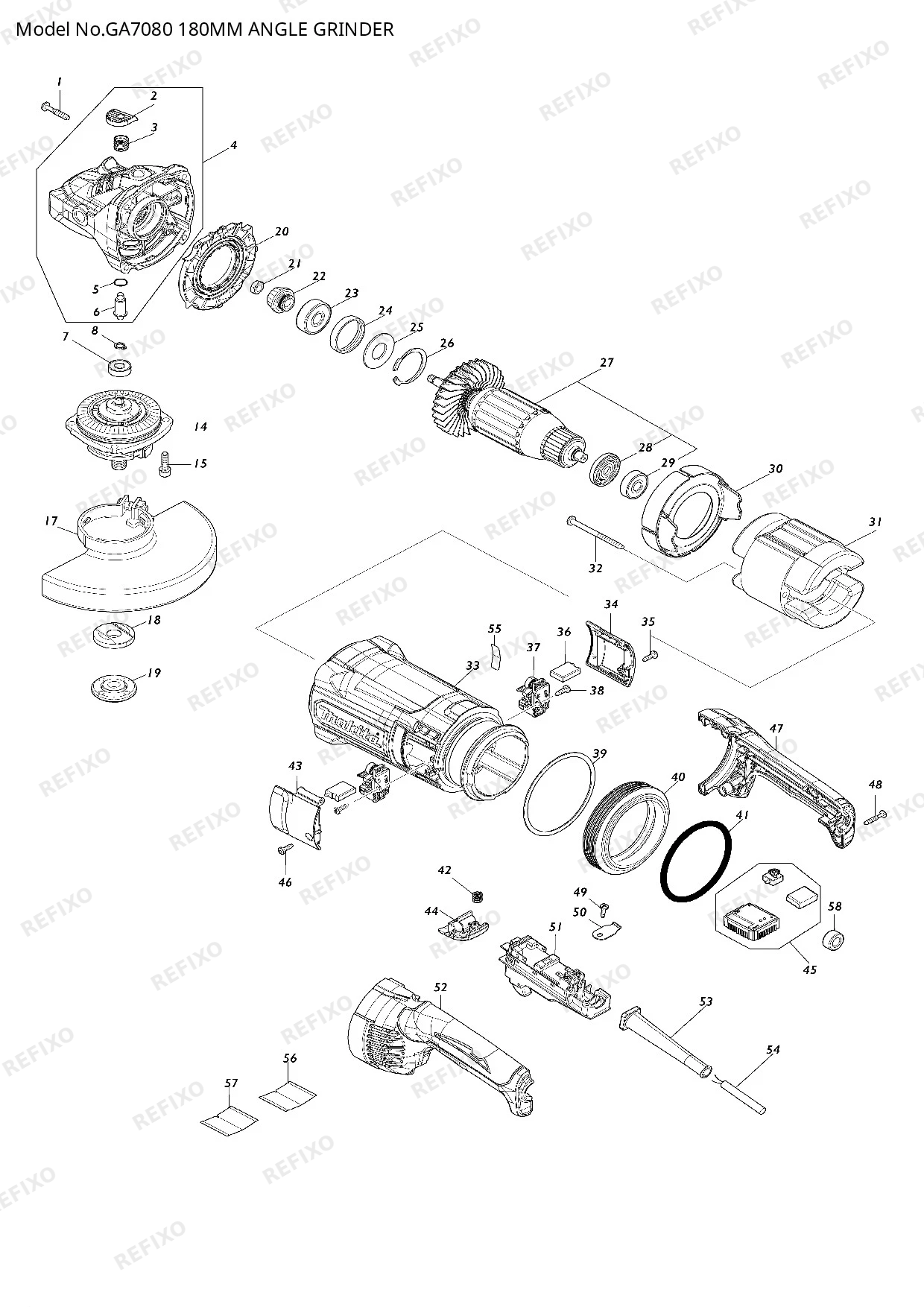 Деталировка MAKITA GA7080 — схема запчастей в разборе