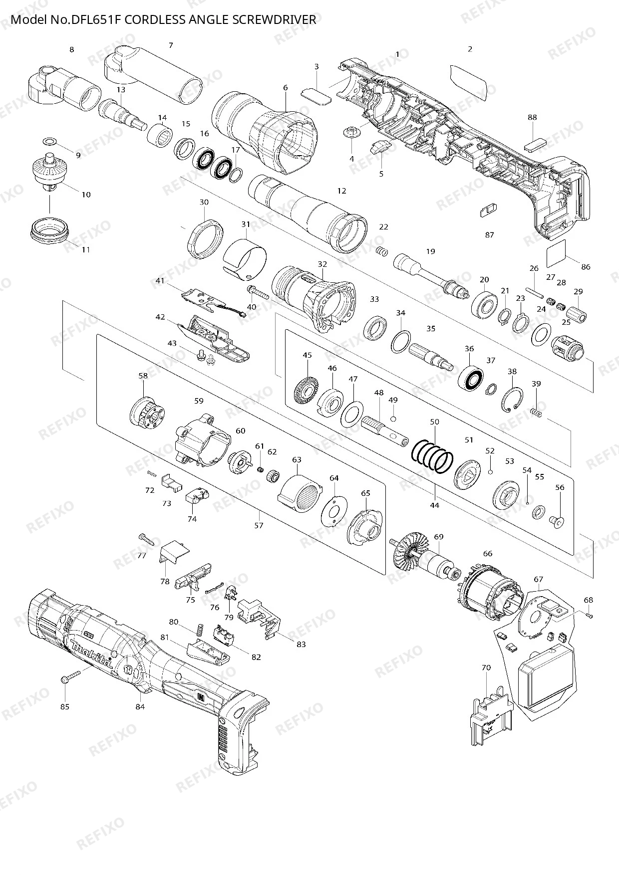 Деталировка MAKITA DFL651F — схема запчастей в разборе